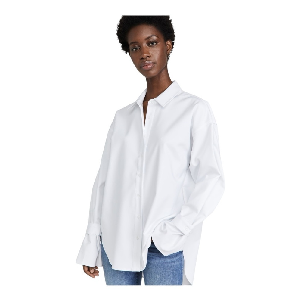 Good American Tabbed Poplin Shirt in White NWT